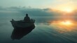 © somchai20162516 - A fisherman sits in a fishing boat alone in the sea at dawn.