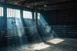 Empty Horse Barn - empty wooden stalls and light rays