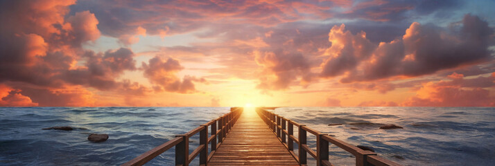 Wall Mural - a vibrant sunset paints the sky over a serene lake. generative ai