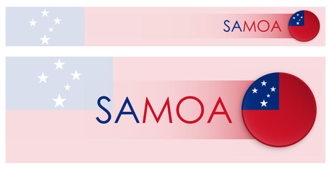 Wall Mural - Samoa flag horizontal web banner in modern neomorphism style. Webpage Samoa country header button for mobile application or internet site. Vector