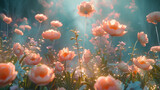 Fototapeta Przestrzenne - Explore the microscopic wonders of a surreal garden, where translucent flora blooms in an otherworldly symphony of light and form.