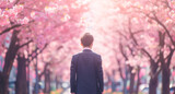 Fototapeta Sport - 桜並木を歩く男性