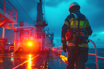 Wall Mural - Crew begins practicing protocols to address fire incidents. Man wearing protective gear stands ready for rapid response. Firefighting scenario