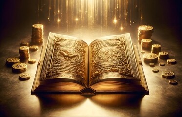 Wall Mural - an open book with pages made of pure gold