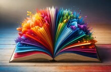 An Open Book With Pages Colored In A Spectrum Of Hues