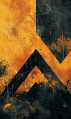 Poster - Bold yellow and black arrow pattern on textured background with a lightning bolt.