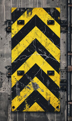 Poster - Bold yellow and black chevron pattern on textured background with a lightning bolt.