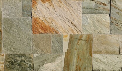 Wall Mural - Multicolor slate stone tiles. Main colors are pink, gray and green. Background and texture. Full frame.