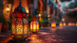 Ramadan Lantern decoration background 3d rendering 