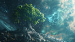 Cosmic nebula growing gigantic tree growing
