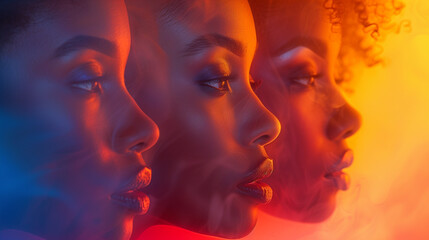 Poster - Woman's Day,  portrait of three black woman, International Women's Day concept background, beautiful black woman smiling, Strong and brave girls support each other, and feminist movement