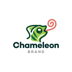 Wall Mural - cute chameleon simple line icon logo vector design, modern logo pictogram design of reptile head mascot cartoon