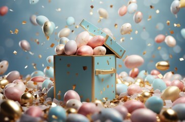 Wall Mural - confetti flying in easter box