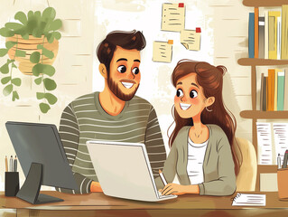 joyful couple running a business together in a small office