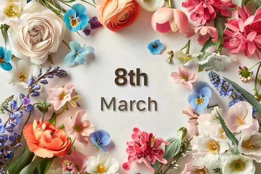 8 march, international women's day background with flowers, greeting card