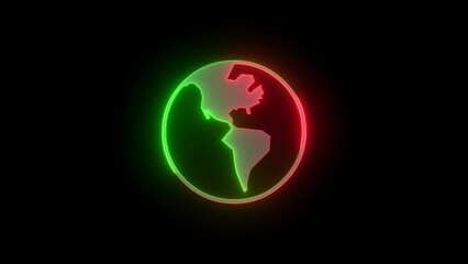 Wall Mural - Neon Western Hemisphere icon green red color animation black background