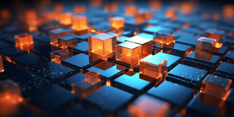  blue and orange cubes 3d geometry background