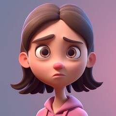 Wall Mural - Cute girl with sad expression on her face, 3d illustration