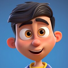 Wall Mural - Cartoon boy with happy expression on blue background, 3d illustration