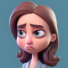 Wall Mural - Sad young woman with a sad expression on her face, 3d render