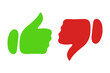 Green and red like dislike gestures. Approve, disapprove, correct actions, incorrect, fail, advice, tips, hands, right, advise, avoid mistakes, pros cons, do dont, lifehack, wrong. Vector