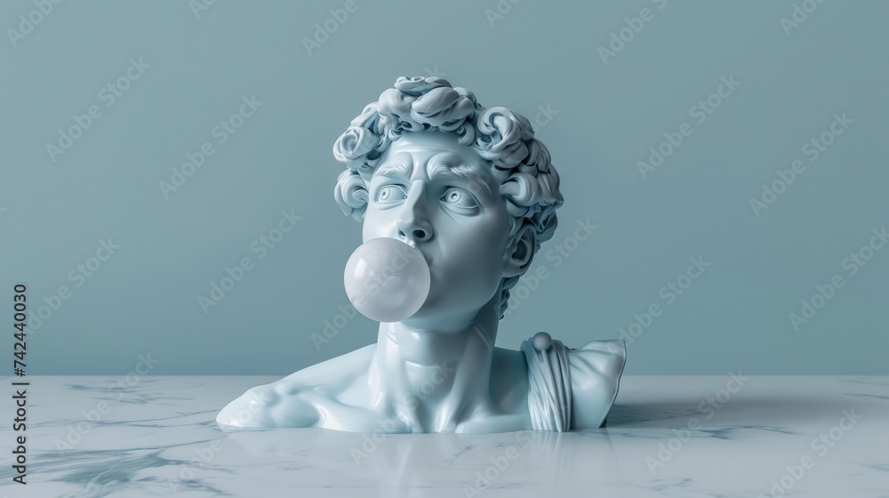Bust of an ancient Greek stone statue in a modern concept on a bright ...