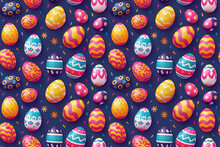 Easter Eggs On Dark Blue Background Seamless Repeating Pattern Tile
