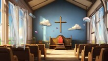 The Church Is A Comfortable Prayer Space For Christians And Catholics.seamless Looping 4k Video Animation Background