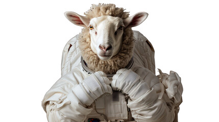Sheep in astronaut costume isolated on transparent background
