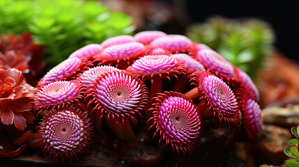 Wall Mural - A delicate bloodworm, resting on a flower petal, like a living paint, inspiring a natural lands