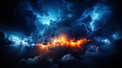 Wall Mural - mighty lightning dissect the night sky, like flames in dark greatnes