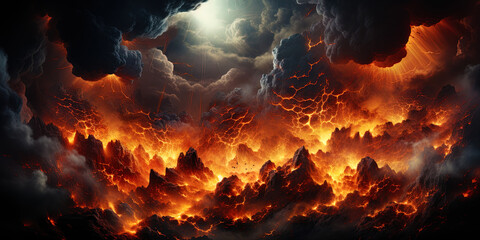 Wall Mural - the night sky is pierced by powerful lightning, illuminating dark clouds with its frantic lig