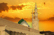 A mosque with a green dome . Masjid nabi of Medina. Green dome.