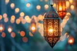 Fototapeta Tulipany - Islamic lantern background, Ramadan kareem and eid mubarak holiday concept