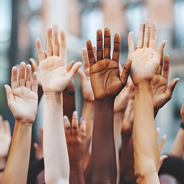 Diversity inclusive concept of group of hands raise up