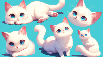 Wall Mural - set of cute colored cat poses