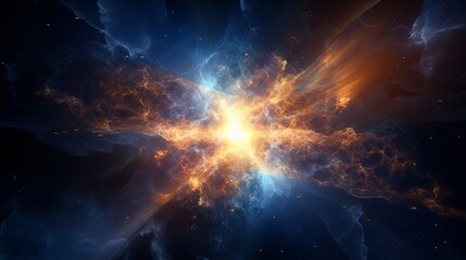 gold & blue explosion in deep space -