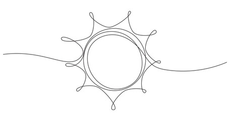 Wall Mural - Sun continuous one line art outline. Sunshine contour line. Vector illustration isolated on transparent. editable stroke.