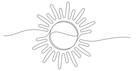 Wall Mural - Sun continuous one line art outline. Sunshine contour line. Vector illustration isolated on transparent. editable stroke.
