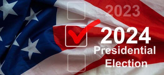 Wall Mural - Presidential elections in America. The inscription Vote and 2024 on the background of the American flag. 3D render.