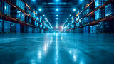 Fototapeta Sport - Industrial Warehouse Aisle Symmetry, Empty and Imposing, created with Generative AI technology