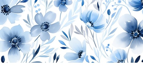  Serene Navy Blue Watercolor Florals: A Botanical Art Symphony - Generative AI