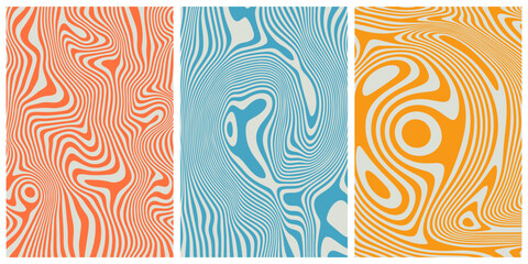 Groovy old vintage hippie backgrounds with waves, swirls, and twirls in a trendy retro psychedelic style. Twisted and distorted vector texture. Fit for banner, cover, or poster design