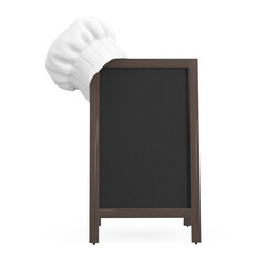 Aufkleber - White Clear Professional Chef Hat with Blank Wooden Menu Blackboard Outdoor Display. 3d Rendering