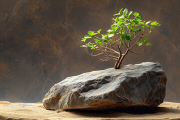 Wall Mural - plant, nature, tree, green, leaf, leaves, growth, stone, wood, life, natural, spring, wall, rock, environment, sprout, texture, forest, closeup, summer, product, presentation, stage, podium, design, g