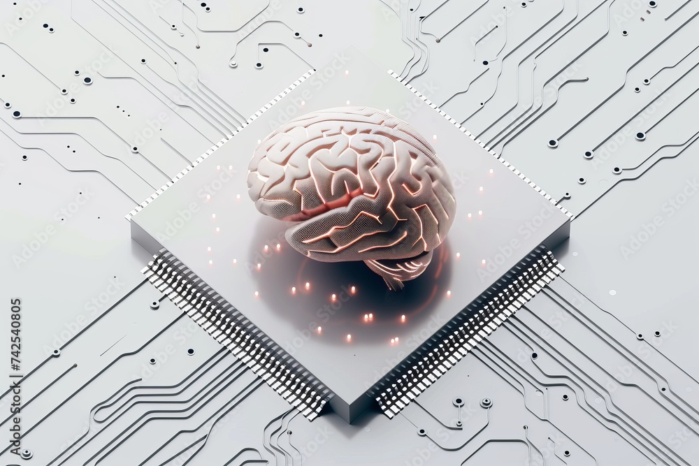 AI Brain Chip digital. Artificial Intelligence laser mind neurosynaptic ...