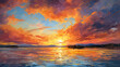 A painterly sunset with expressive brushstrokes and vibrant hues, background Ai Generative

