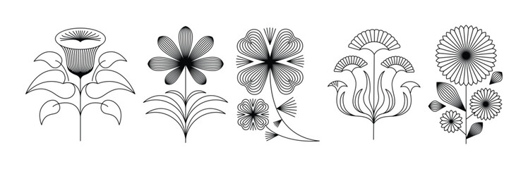 Aufkleber - Vector design elements and simple illustrations in simple linear style, packaging template and stickers, minimal designs for golden foil printing, cards, invitations and prints