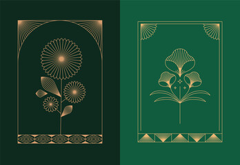 Wall Mural - Vector design elements and simple illustrations in simple linear style, packaging template and stickers, minimal designs for golden foil printing, cards, invitations and prints