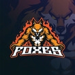 Fox mascot logo design vector with modern illustration concept style for badge, emblem and t shirt printing. Angry foxes illustration for sport and esport team.